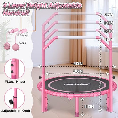 450LBS Foldable Rebounder Trampoline for Adults with Adjustable Handle 40" - color: Pink