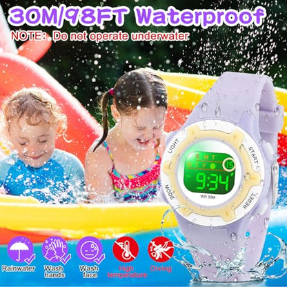 DTKID Digital Kids Watch 30 M Waterproof for Girls Boys 5-16 - color: Light Purple