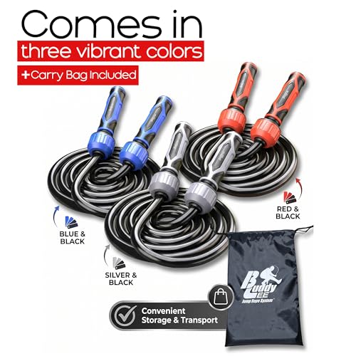 Buddy Lee Weighted Jump Rope 1.5 lbs – Heavy-Duty 10mm PVC Rope with Adjustable Length, Power Grip Handles & Carry Pouch | Jump Rope - color: Grey/Black