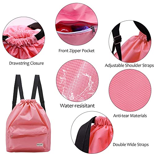KIKIGOAL Dry Wet Separated Swimming Bag Portable Drawstring Backpack Waterproof Gym Sports Pool Beach Gear Bag - color: Pink
