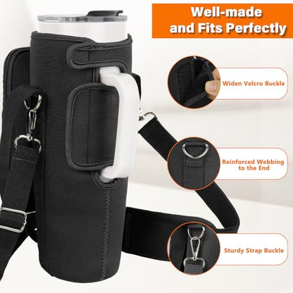 LEFOR·Z Water Bottle Carrier Bag with Phone Pocket Compatible with Stanley/Meoky 40 oz Tumbler with Handle,Water Bottle Holder Pouch with Adjustable Strap Compatible with Stanley Cup Accessories - color: Black-Style B