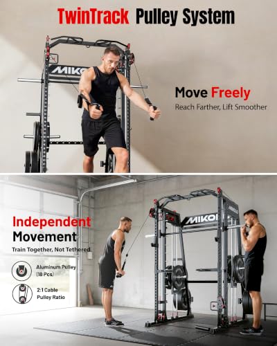 Mikolo M4 2.0 Smith Machine, 2200lbs Squat Rack with LAT-Pull Down System & Cable Crossover Machine, Training Equipment with Leg Hold-Down Attachment - color: Black, size: M4 2.0 Ultra Package (with Color BP230lbs)