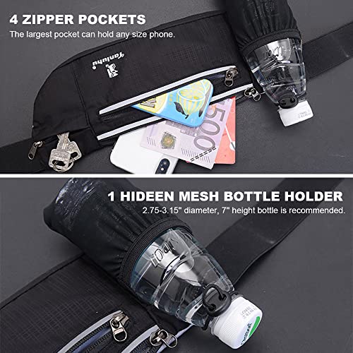 Peicees Fanny Pack with Water Bottle Holder Waist Bag for Men Women Water Resistant Lightweight Reflective Adjustable Running Belt Headphone Bag Travel Pocket for Outdoor Camping Fitness Hiking - color: Green