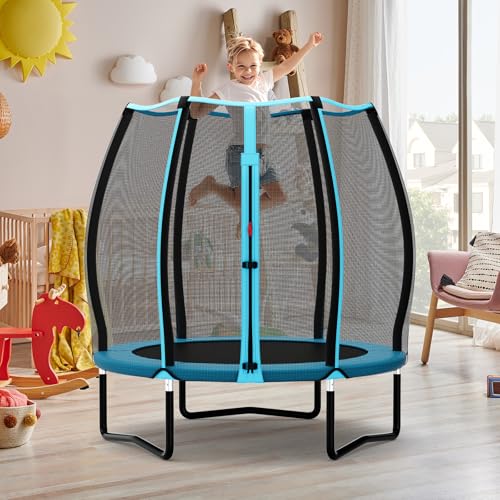 GYMAX Trampoline for Kids, 55” ASTM Approved Toddler Trampoline with All Round Enclosure Net, Safety Pad & Large Access, Indoor/Outdoor Mini Kids Rebounder for Backyard Apartment