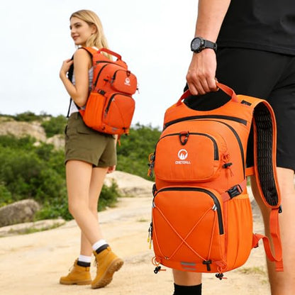 Hydration Backpack 22L, Hiking Backpack with 2L Leakproof Bladder, Sewn-in Rain Cover, Insulated Compartment for Men & Women Running, Cycling, Camping - color: Orange