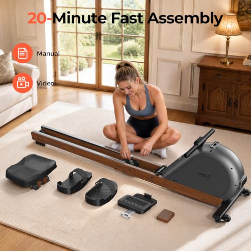 YOSUDA Wooden Rowing Machine for Home, Foldable Magnetic Rower