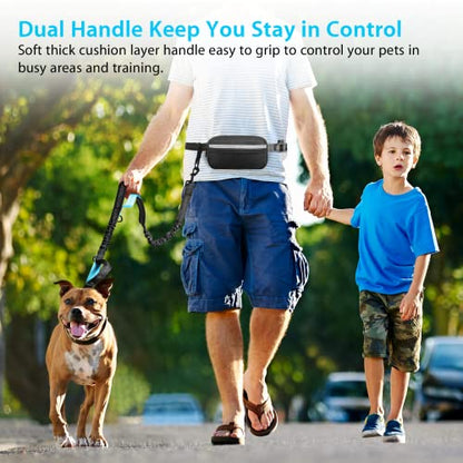 Uppetly Hands Free Dog Running Leash with Adjustable Waist Belt, Dual Handle Elastic Bungees Retractable Rope for Small and Medium Dogs, Reflective Stitches for Walking Hiking Biking (Medium, 8-25lb) - size: Medium