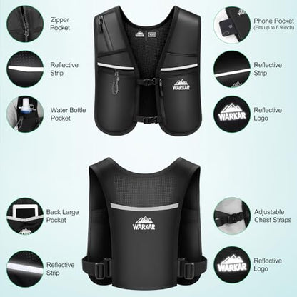 Running Vest, Hydration Backpack with 500ml Water Bladder Adjustable Chest Straps Reflective Strip Design Lightweight Breathable Great for Women Men Run/Hiking/Cycling/Climbing (Black, X-Small-Small)