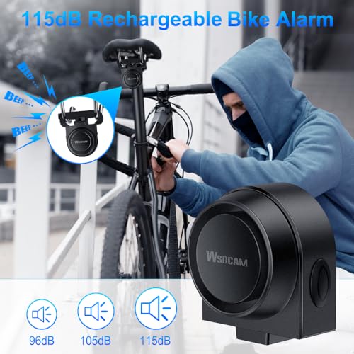 WSDCAM USB Rechargeable Bike Alarm with Remote, Wireless Vehicle Security Alarm System Anti Theft Vibration Motion Sensor Alarm for Car Trailer Motorcycle Scooter Ebike