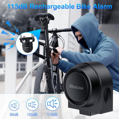 WSDCAM USB Rechargeable Bike Alarm with Remote, Wireless Vehicle Security Alarm System Anti Theft Vibration Motion Sensor Alarm for Car Trailer Motorcycle Scooter Ebike