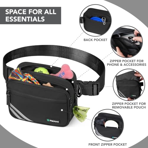 PetAmi Dog Walking Bag, 3-in-1 Crossbody Fanny Pack Treat Pouch, Black - color: Black