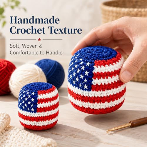 USA Flag Handmade Footbag 3 Pack, Crochet Kick Balls for Outdoor Games