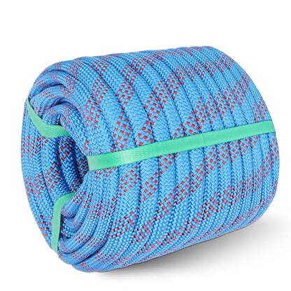 1/2in x 150ft Double Braided Arborist Rigging Rope, 48 Strands Polyester 8000LBS Heavy Duty Climbing Bull Rope for Tree Swing Rappelling Rescue Camping - size: 1/2in x 150ft, style: Blue