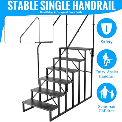 6 Step RV Stairs with 2 Handrails, 660LBS Heavy Duty Anti‑Slip Metal Steps, Detachable Outdoor Stairs for Hot Tub, 5th Wheel, Pool, Mobile Home, Porch, Pet Steps - size: 6 Step-2