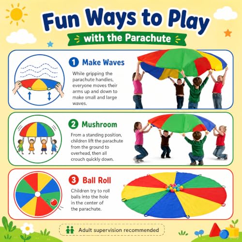 Sonyabecca Parachute for Kids 6' with 9 Handles Game Toy for Kids Play