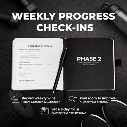 Workout + Nutrition Log – 12 Week Fitness Tracker, Workout Log Book, Gym Planner, and Food Journal for Men & Women | Daily Exercise, Diet, Weightlifting, and Nutrition Log - color: Matte Black