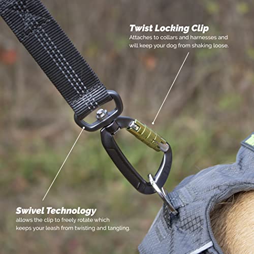 Tuff Mutt Hands-Free Waist Leash for Dog Walking, Running and Hiking, Carabiner Clip, Adjustable Belt with Double Handle, Reflective Bungee Design for Large & Medium Dogs - color: Carabiner/Green