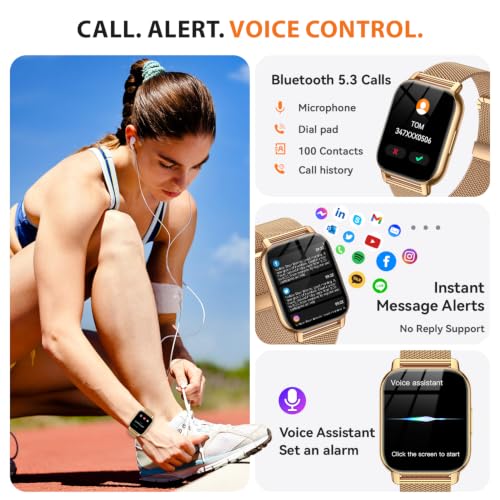 Smart Watch for Women, Fitness Tracker with Bluetooth Calls & AI Voice Control, 1.85’’ HD Screen, Heart Rate/SpO2 Monitor, Sleep Tracker, Compatible with Android iOS (Gold) - color: Gold