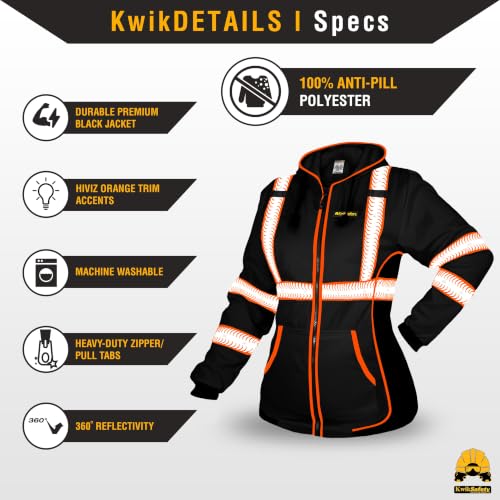 KwikSafety Women's Fleece Safety Hoodie Class 3 ANSI OSHA PPE - color: Black, size: X-Large