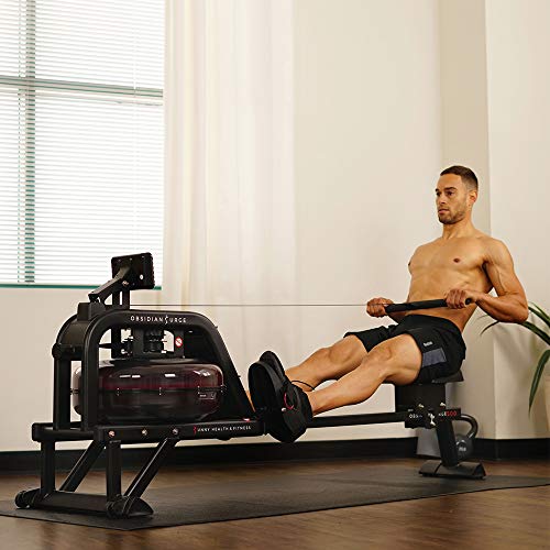 Sunny Health & Fitness Premium Water Rower w/Intensive Dynamic Real-Time Resistance, 300 LB Capacity Flip-able Rowing Machine for Home Training, Optional Free SunnyFit App Connection - color: Matte Black