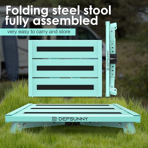 Adjustable RV Step Stool, Wide Platform, Foldable Legs, Green - color: Green