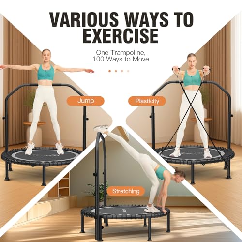 ANCHEER 40"/48" Foldable Mini Trampoline with Adjustable Handle for Adults - color: Silver, size: 48 inch
