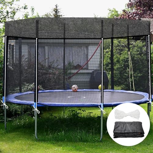 Windyun Trampoline Cover Round 6 Holes Black Sunshade Tent Top Cover Sunblock Shade Cloth for 8ft 10ft 12ft Trampoline with 146ft Cord, Easy to Install for Backyard Playground, Tent Only - size: 8 ft