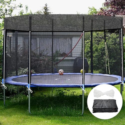 Windyun Trampoline Cover Round 6 Holes Black Sunshade Tent Top Cover Sunblock Shade Cloth for 8ft 10ft 12ft Trampoline with 146ft Cord, Easy to Install for Backyard Playground, Tent Only - size: 8 ft