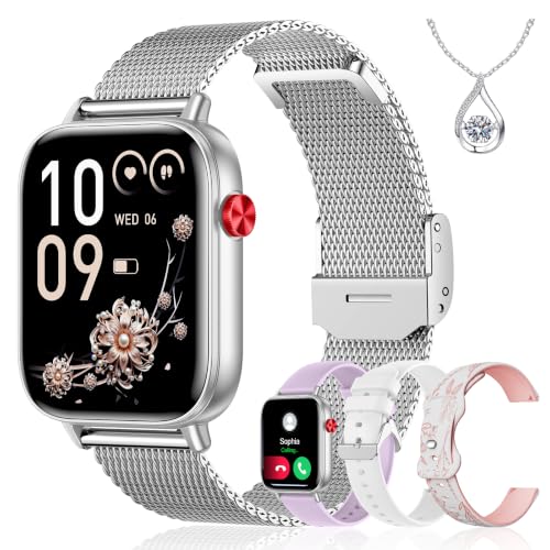 Iaret Smart Watch for Women, 1.83" HD Fitness Tracker with 4 Bands, Answer/Make Calls, Heart Rate/Sleep/SpO2/Step Tracking, 100+ Sport Modes, Android/iPhone Compatible Gift (Silver) - color: Silver