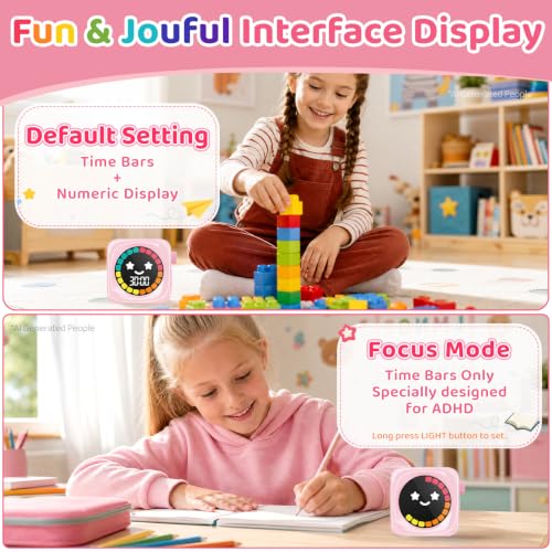 Visual Timer for Kids, 99 Minute Digital Cute Kids Visual Timer Classroom Timer for Homeschool Supplies Study Teaching Time Management Tool Countdown Productivity Timer, Pink, Colorful Display - color: Pink
