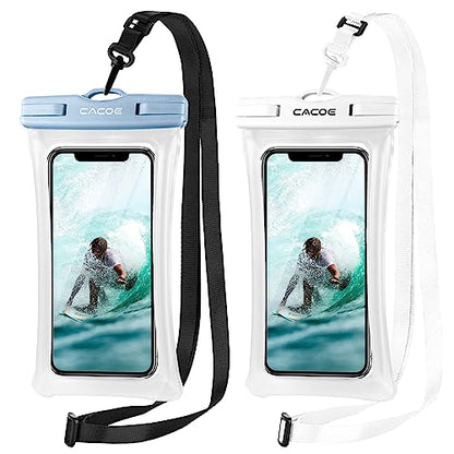 CACOE Floatable Waterproof Phone Pouch 2 Pack Up to 7.0",White+Blue - color: White+Blue