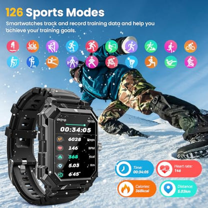 Smart Watch for Men (Answer/Make Call) 1.96" Military Smartwatch 680mAh Battery IP69 Waterproof Smart Watches Fitness Activity Tracker With Blood Pressure Heart Rate Sleep Monitor for Android Phones
