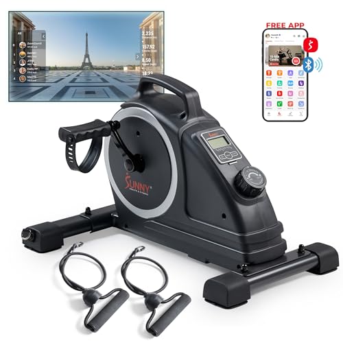 Sunny Health & Fitness 2-in-1 Smart Magnetic Pedal Exerciser, Compact Indoor Under-Desk Mini Exercise Bike for Full Body Cardio Workout and Physical Therapy, Free SunnyFit Training App Connection - color: Dary Grey