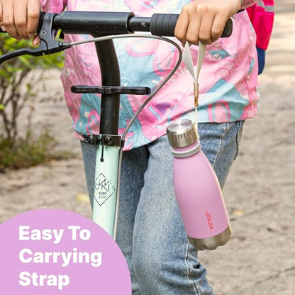 Kids Water Bottle-9 oz Leak Proof Insulated Water Bottle with Carry Rope - color: Purple, size: 9 Ounces