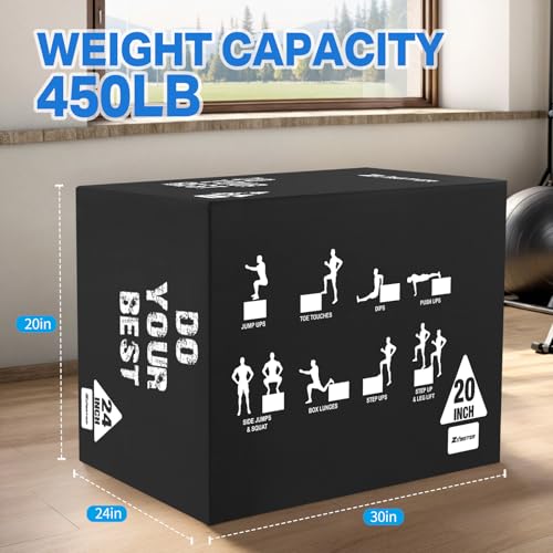 Zoomster 3-in-1 Plyometric Jump Box, Box Jumps for Home Gym - size: 20 X 24 X 30inch
