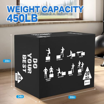 Zoomster 3-in-1 Plyometric Jump Box, Box Jumps for Home Gym - size: 20 X 24 X 30inch