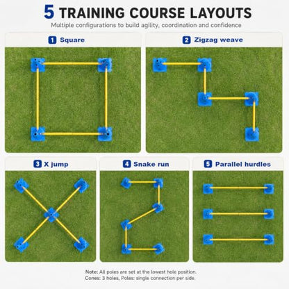 Dog Agility Training Equipment, 12 Cones, 6 Poles, Hurdle