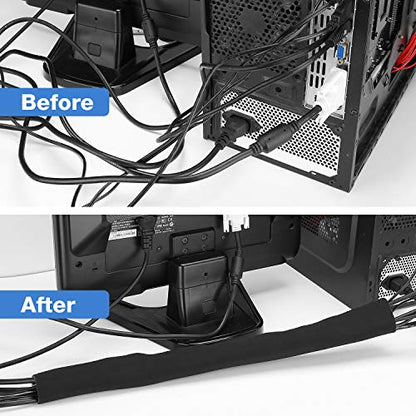 JOTO 2 Pack Cable Management Sleeve -Black, 2 Large - color: Black, size: 2 Pack, 130 Inches