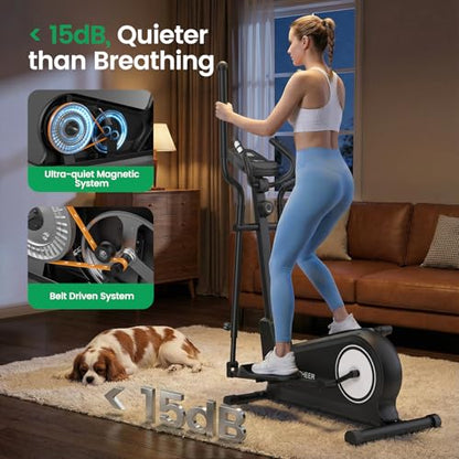 ANCHEER Elliptical Exercise Machine for Home, Foldable Magnetic Elliptical Trainer with 16" Stride, 16 Resistance Levels, Adjustable Pedals, LCD Monitor & Pulse Sensor, 550 LBS Weight Capacity - color: Black-Sliver