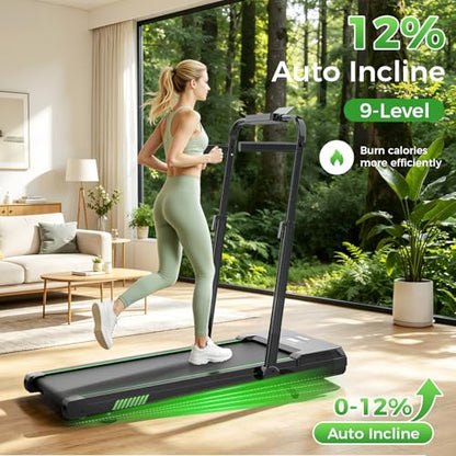 AKLUER Walking Pad Treadmill with 12% Auto Incline Adjustable Handlebar - color: Black