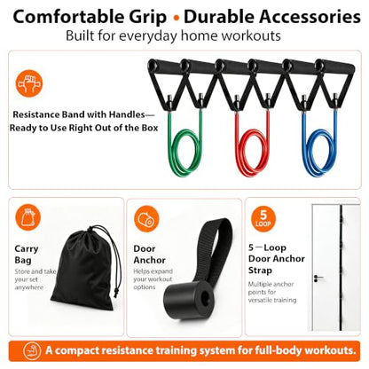 6 Pcs Resistance Band Set with Dual Door Anchors Handles