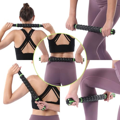 Muscle Roller Massage Roller Stick- Deep Tissue Fascia Blaster for Myofascial Pain Relief, Lymphatic Drainage & Body Sculpting, Handheld Physical Therapy & Recovery Tool (Green Black) - color: Green Black