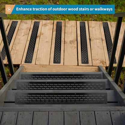 4 Pack Non Slip Aluminum Stair Treads, 30" x 3.7" Waterproof Traction Strips with Screws for Outdoor Deck Steps, Wood Ramp, Walkway or Indoor Stairs (Black)