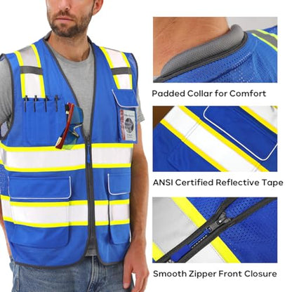 Neopelta Hi Vis Reflective Safety Vest for Men Women Blue Mesh/Yellow S - color: Blue / Yellow Trim, size: Small