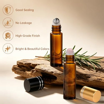 16 Pack 10ml Empty Roller Bottles,Amber Glass Roller Bottles Set