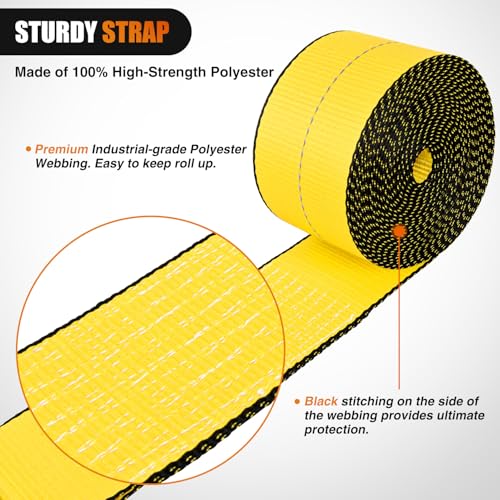 Nilight Truck Straps 4" x 30' Heavy Duty Tie Down with Flat Hooks - color: 4in x 30ft Truck Straps 2PCS Yellow