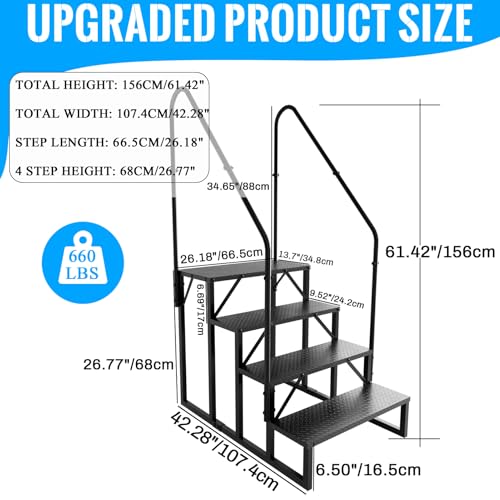 RV Stairs 4 Step Ladder with 2 Handrails - size: 4 Step-2