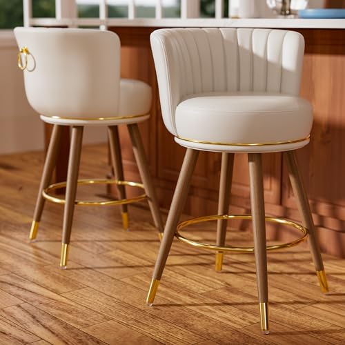 SeekFancy 24 Inch White Leather Swivel Counter Bar Stools Set of 2 - color: White, size: 24" Counter Height-2 Pieces