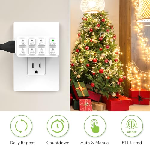 BN-LINK Indoor Countdown Timer with Repeat Function, 3-Prong Outlet Timer - style: 1 Pack