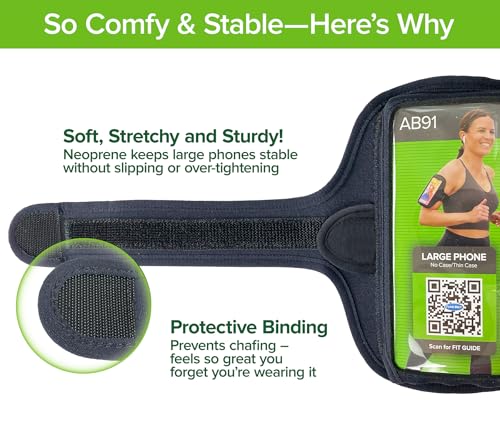 Tune Belt AB91 Running Armband – Flexible, No-Slip Holder for Large Phones - color: Black